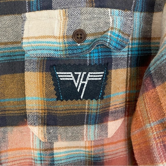 Van Halen Band Flannel Shirt Mens Large Unisex Upcycled Handmade Button Down - Picture 5 of 13